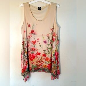 CalStyle Whimsy Fairy floral asymmetrical hemline jewel detail blouse top Sz XL